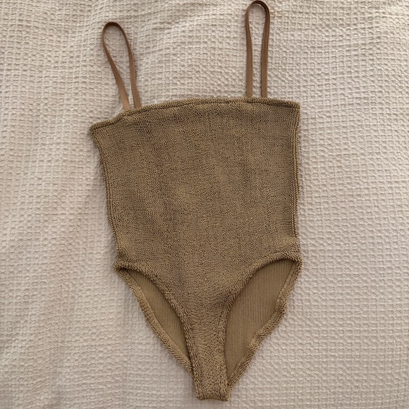 Hunza G Other - HUNZA G One Piece Crinkle Square Neck Swimsuit Brown Tan One Size